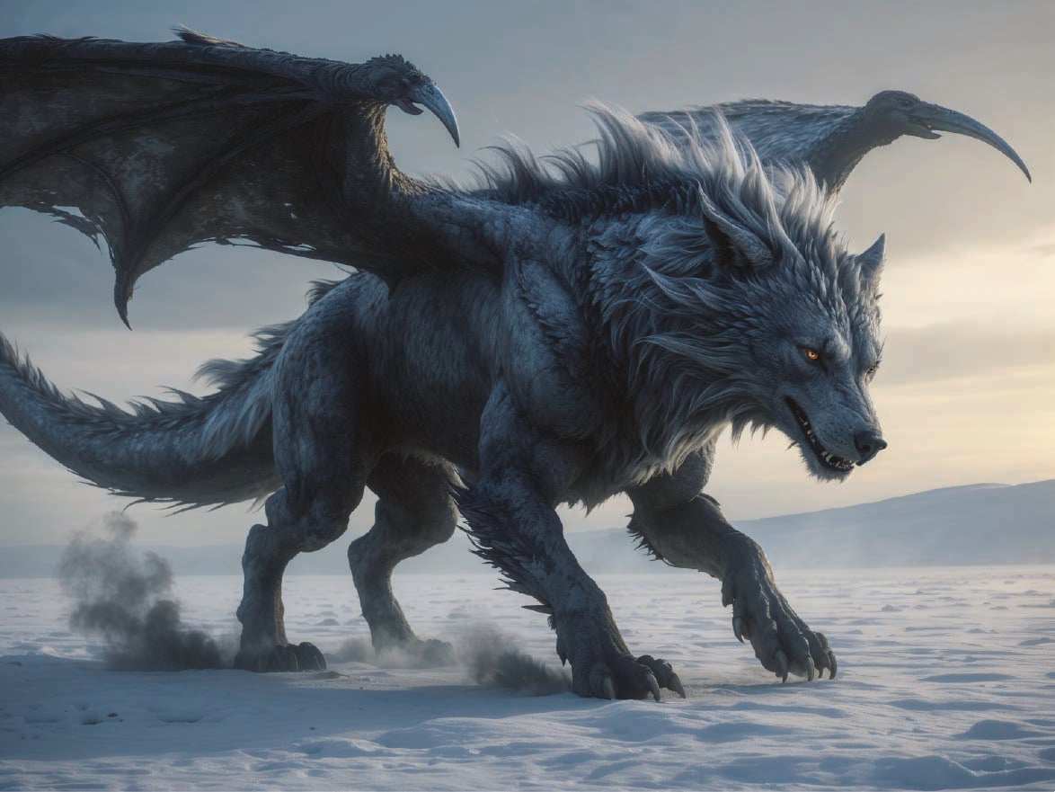 Fengrath the Wolf Dragon – Fantasy Canvas Art