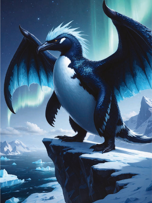 Glacwyn the Penguin Dragon – Fantasy Canvas Art