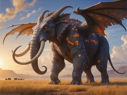Gravarn the Elephant Dragon - Fantasy Canvas Art