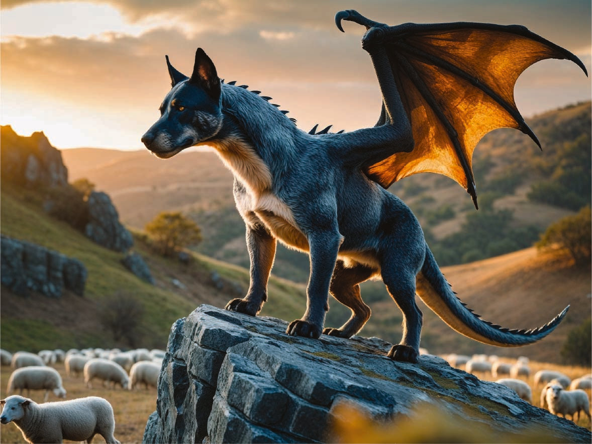 Tharn the Dog Dragon - Fantasy Canvas Art